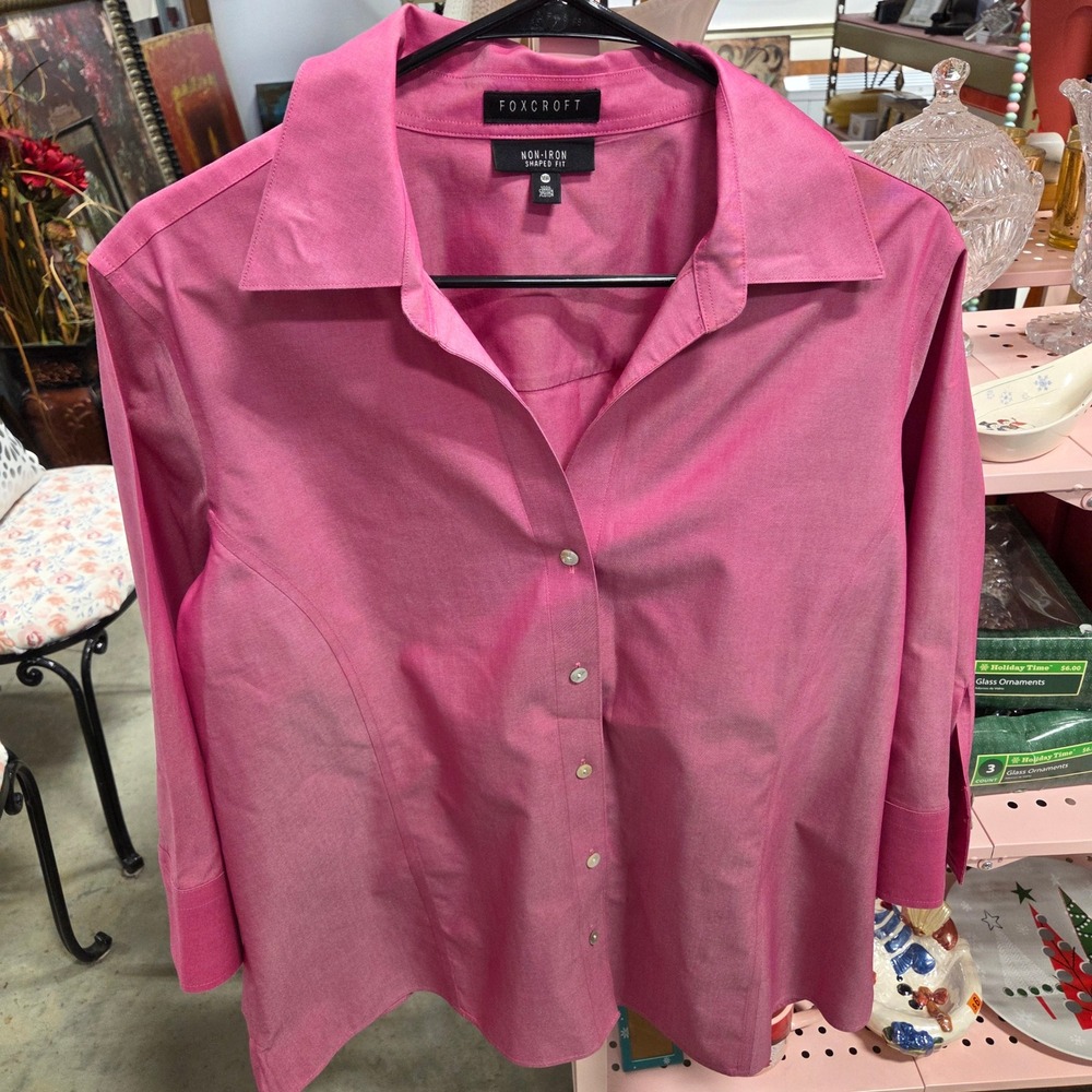 Foxcroft Pink Non Iron Shaped Fit Button Front Shirt Women 14W Cotton